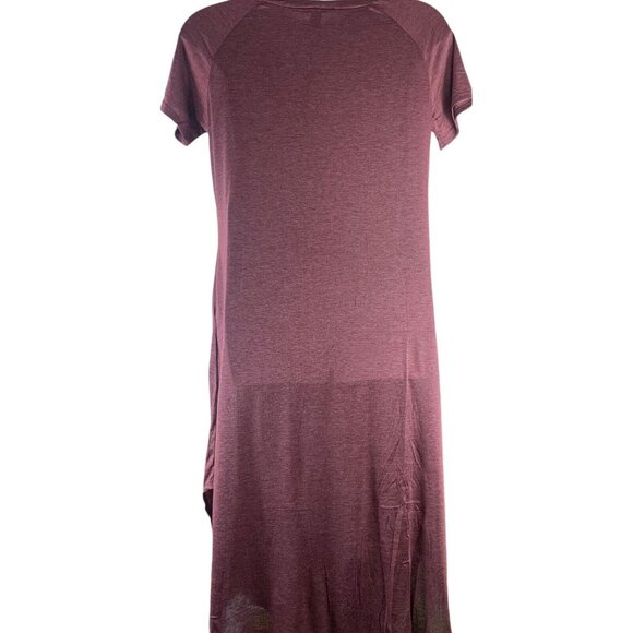 Large T Shirt Dress V Neck Short Sleeved Heathered Purple Pockets - Picture 2 of 5